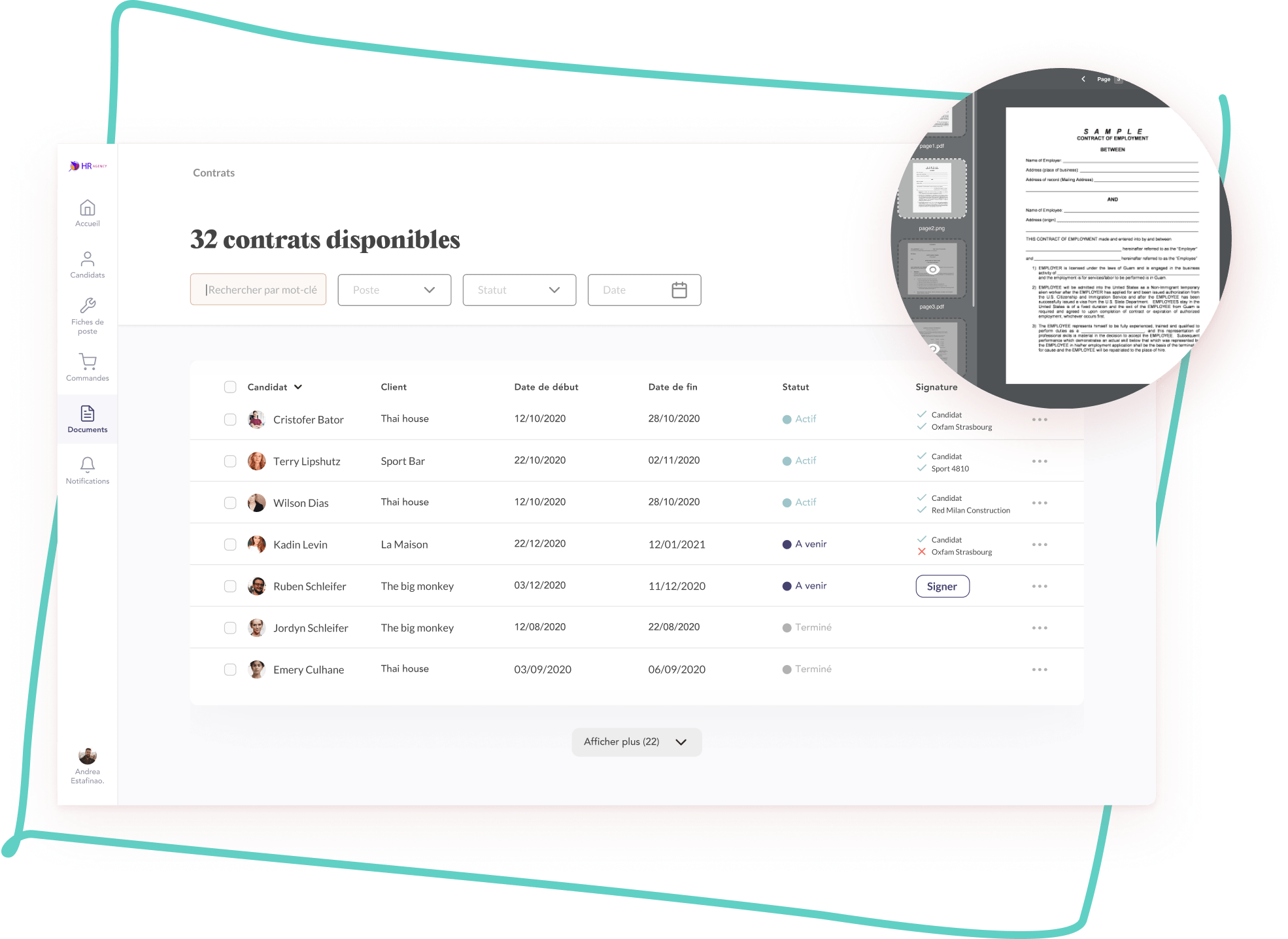 Plateforme HCR Emploi Historique Contrats